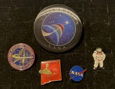 Listing image for NASA Space Enamel Pin Lot Astronaut UFO Exploration Vintage Style Roswell pin